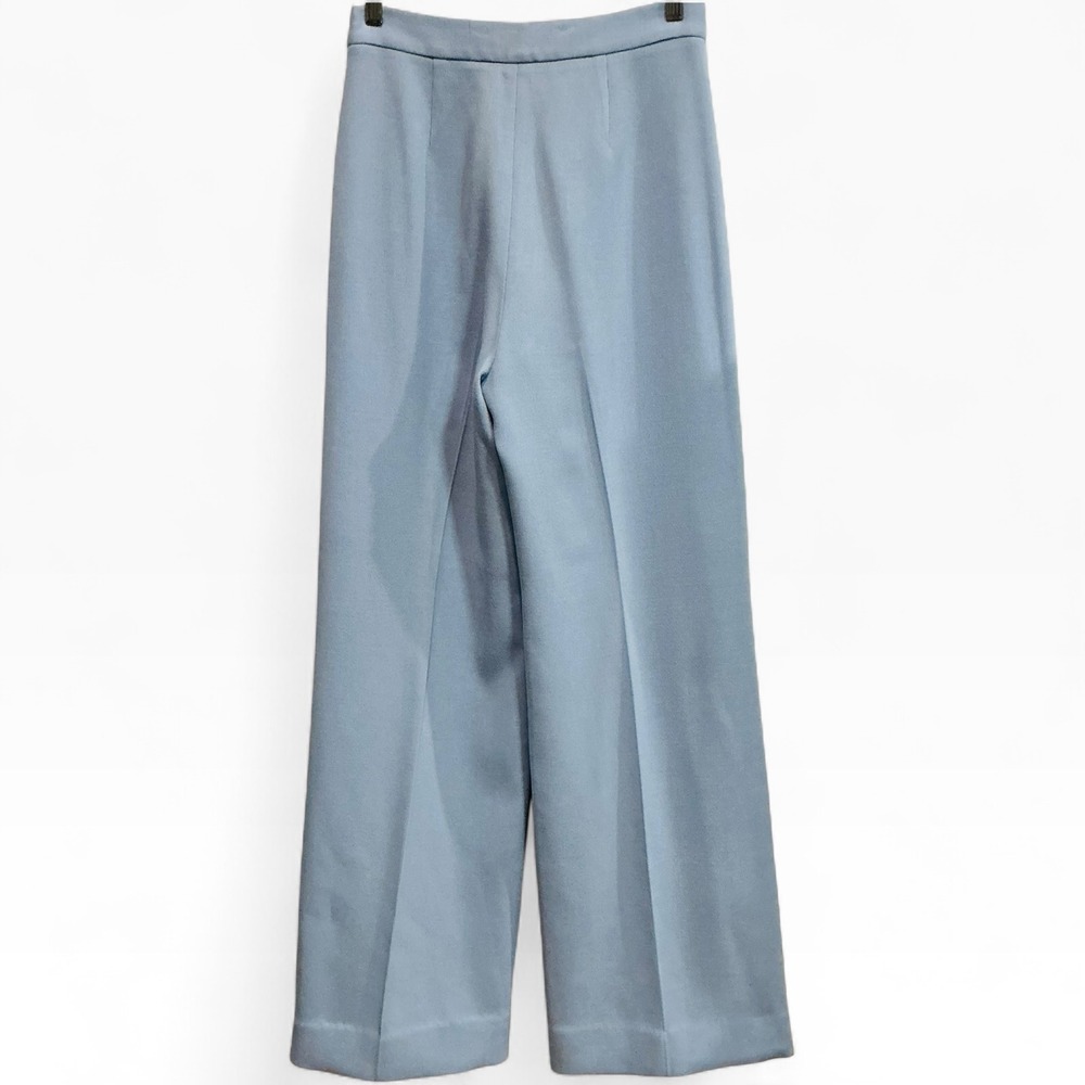 Lela Rose Fluid Crepe Wide Leg Trouser Light Blue Button Hem Wool Blend Size 8 - Picture 2 of 5